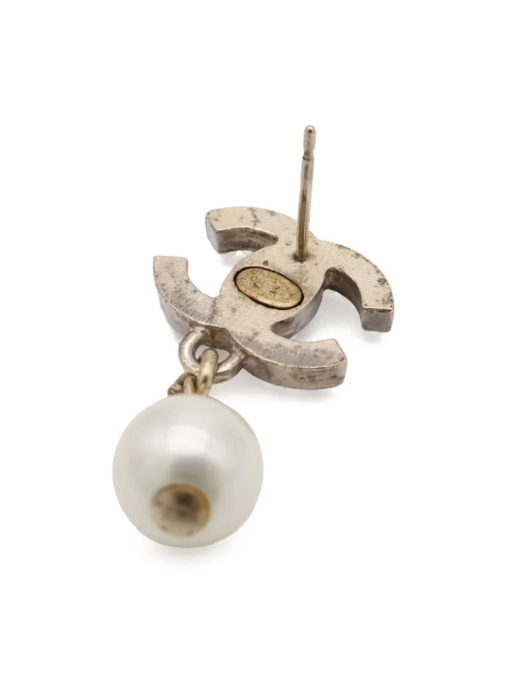 Chanel 04A CC Logo Swing Earrings Faux Pearl White Gold